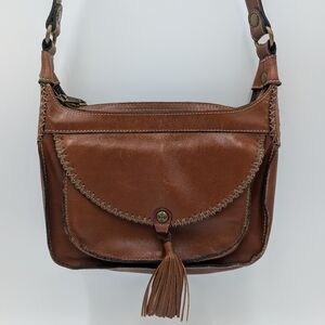 Patricia Nash Camila Boho Chic Leather Double Zip Crossbody Bag Brown Artisanal